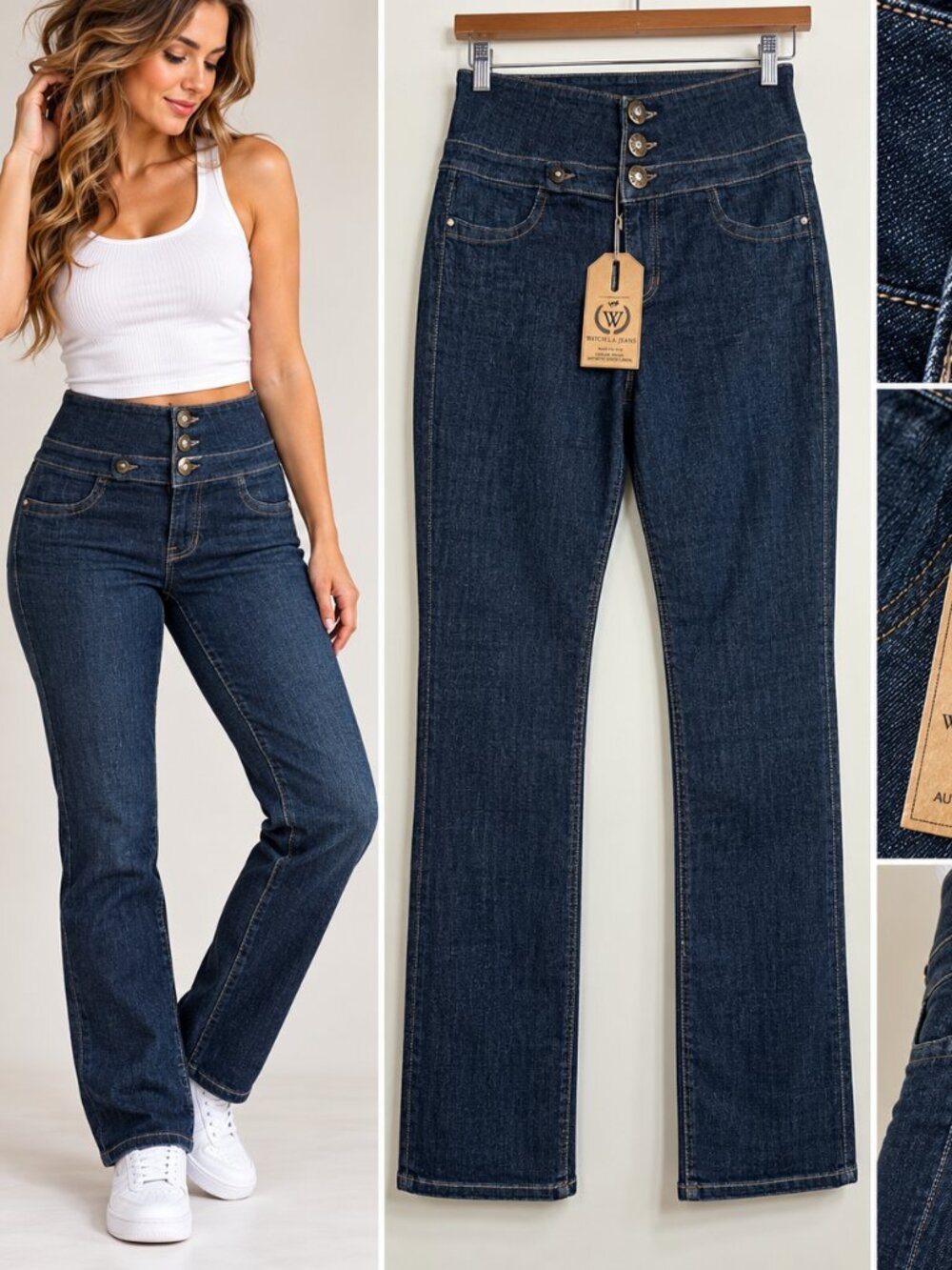 Watch L.A. Jeans Size 15 NWT High Rise Dark Wash Rhinestone Button Y2K Made USA